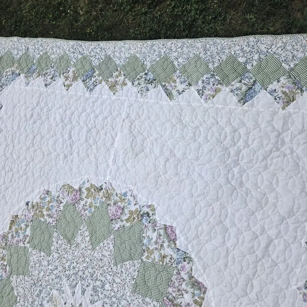 VTG Full Size Colormate Patchwork Quilt Lone Star Floral Gingham 76x96 Sears
